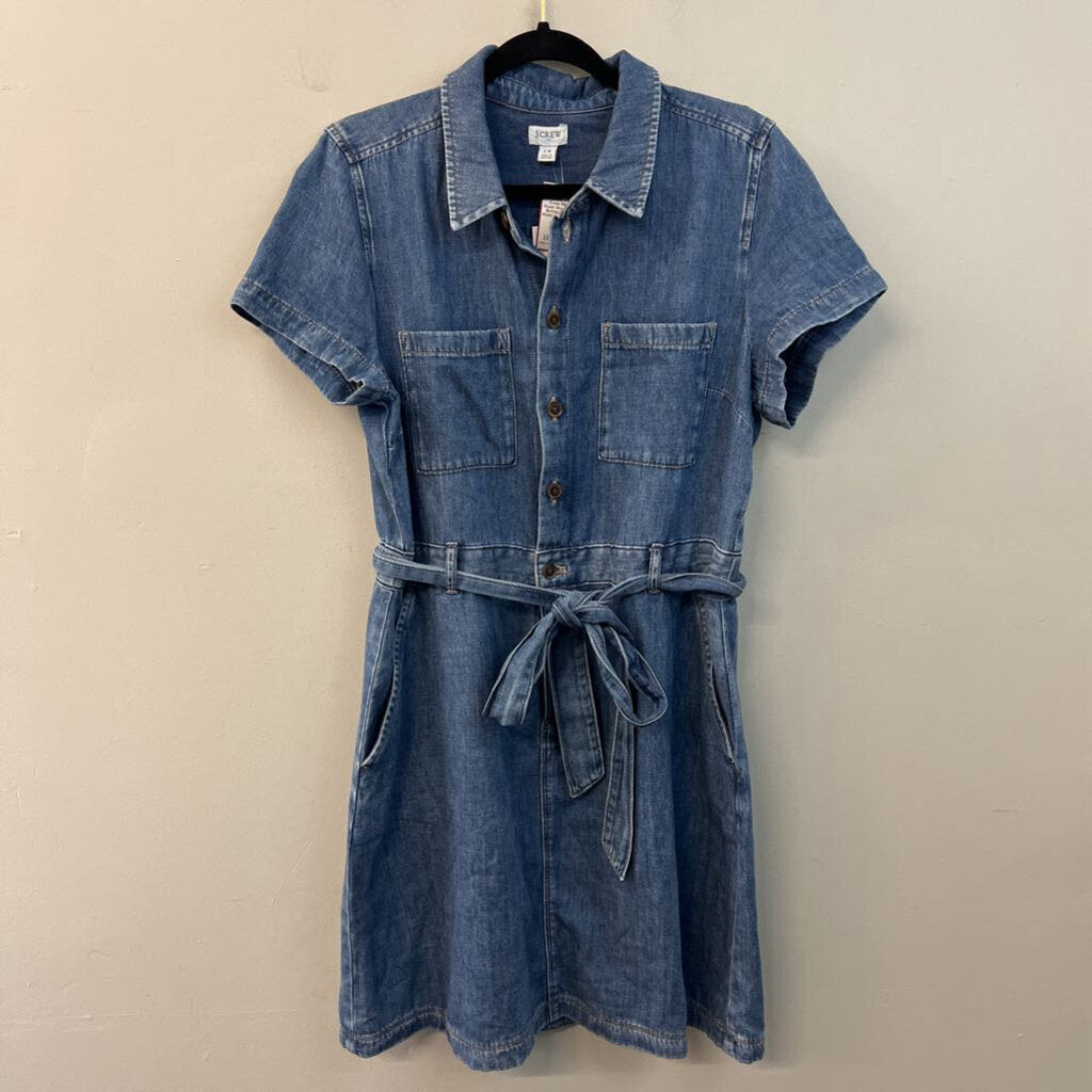J Crew Medium Wash Short Sleeve Button Front Tie Waist Dress 14