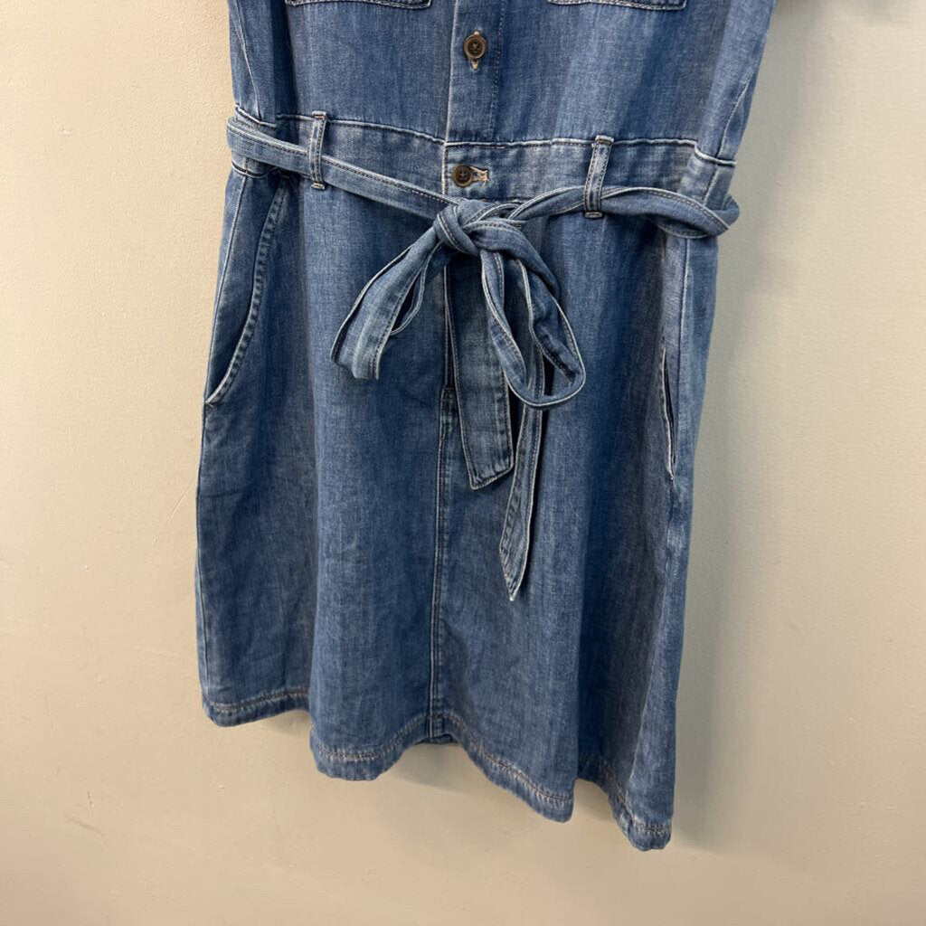 J Crew Medium Wash Short Sleeve Button Front Tie Waist Dress 14