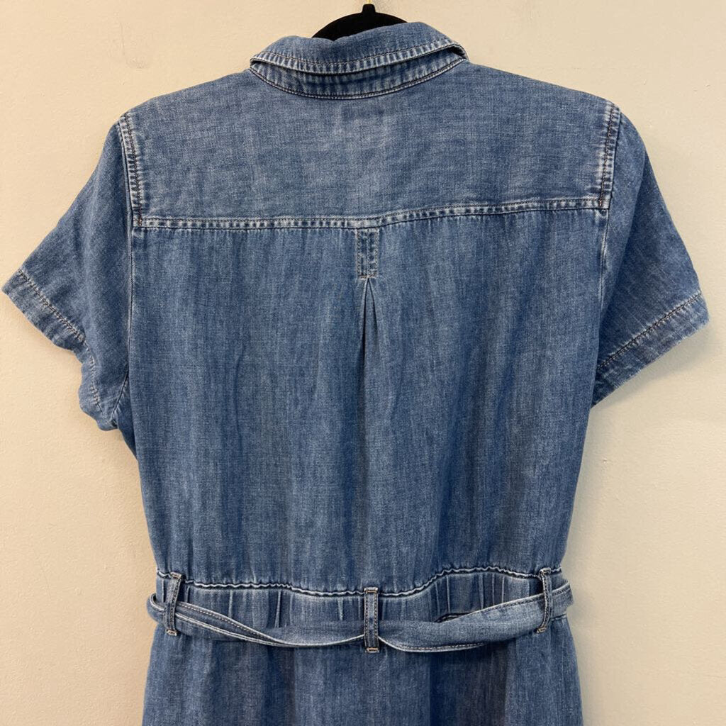 J Crew Medium Wash Short Sleeve Button Front Tie Waist Dress 14
