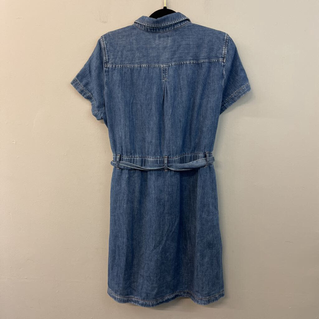 J Crew Medium Wash Short Sleeve Button Front Tie Waist Dress 14
