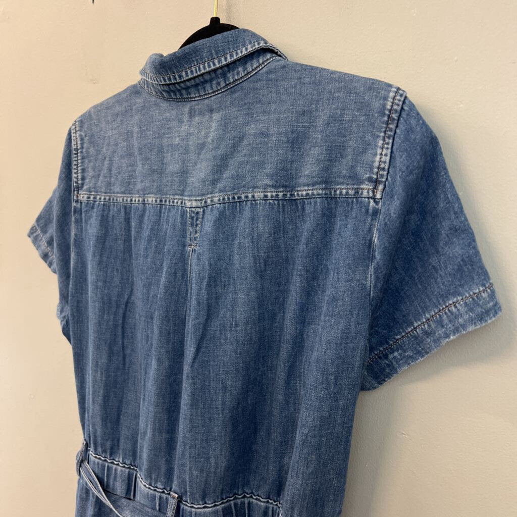 J Crew Medium Wash Short Sleeve Button Front Tie Waist Dress 14