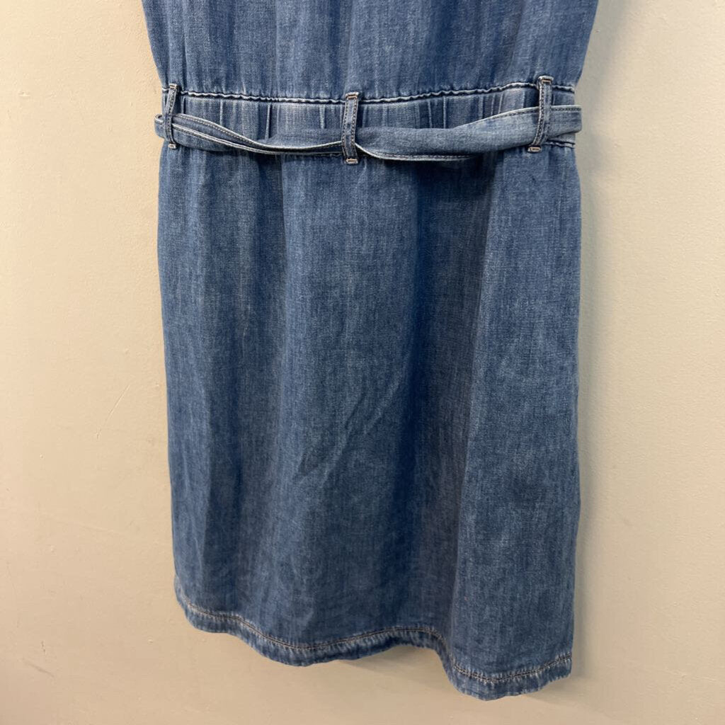 J Crew Medium Wash Short Sleeve Button Front Tie Waist Dress 14