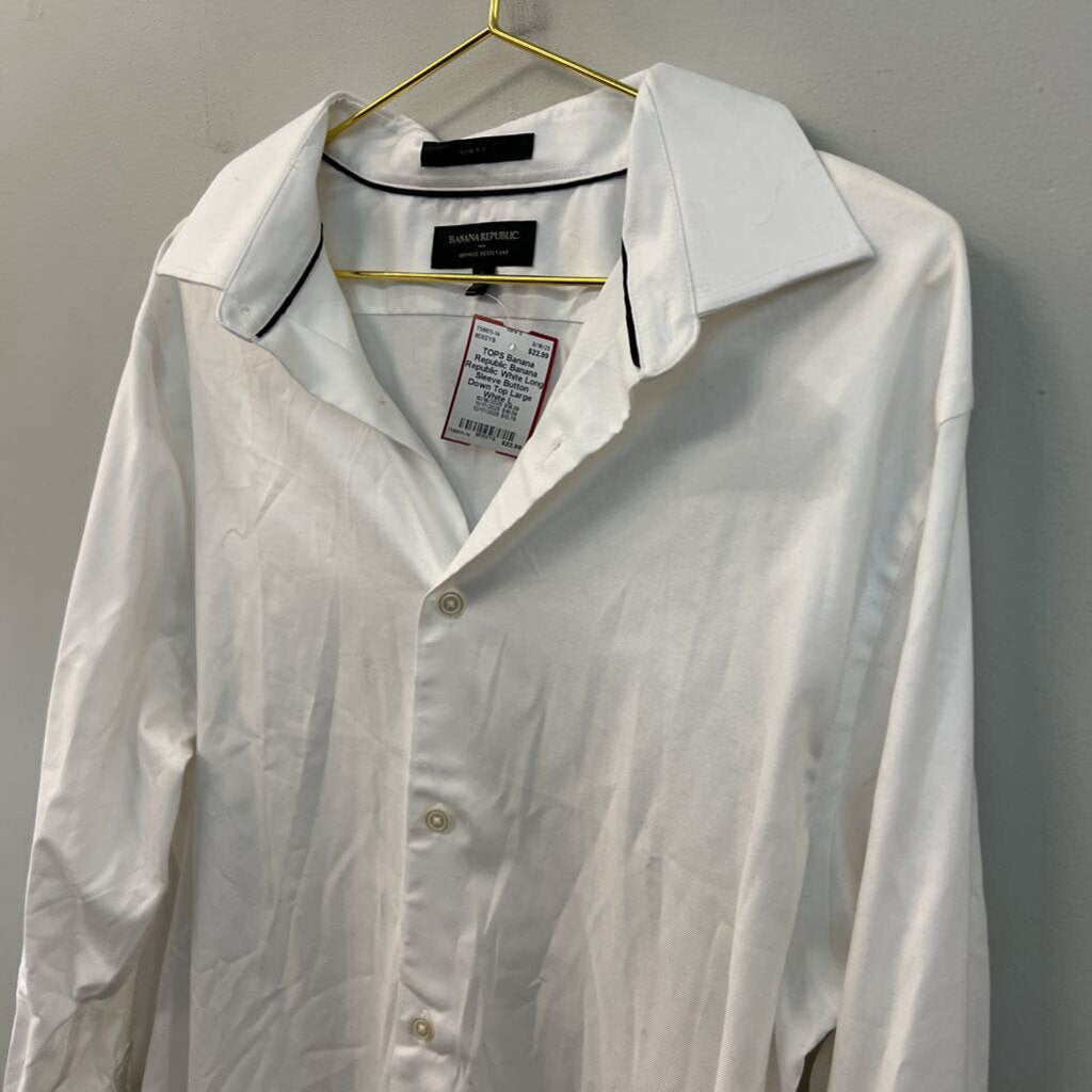 Banana Republic White Long Sleeve Button Down Top Large