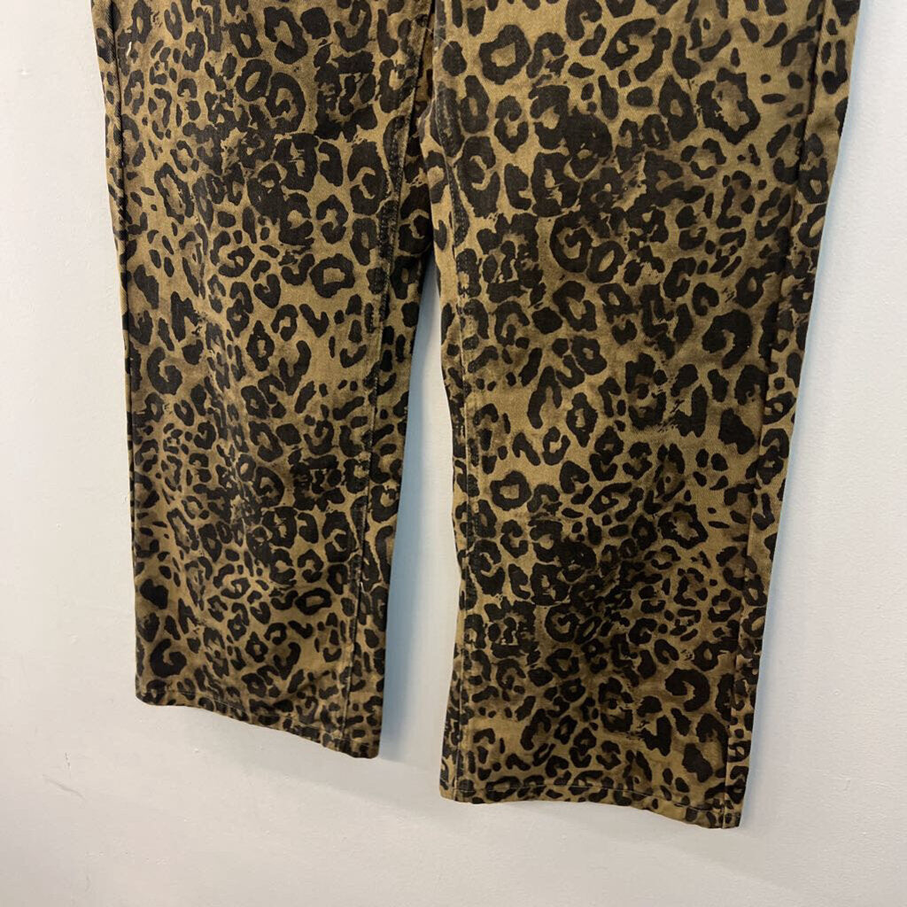 Brown/ Black Leopard Print Wide Leg Denim Pants Extra Large