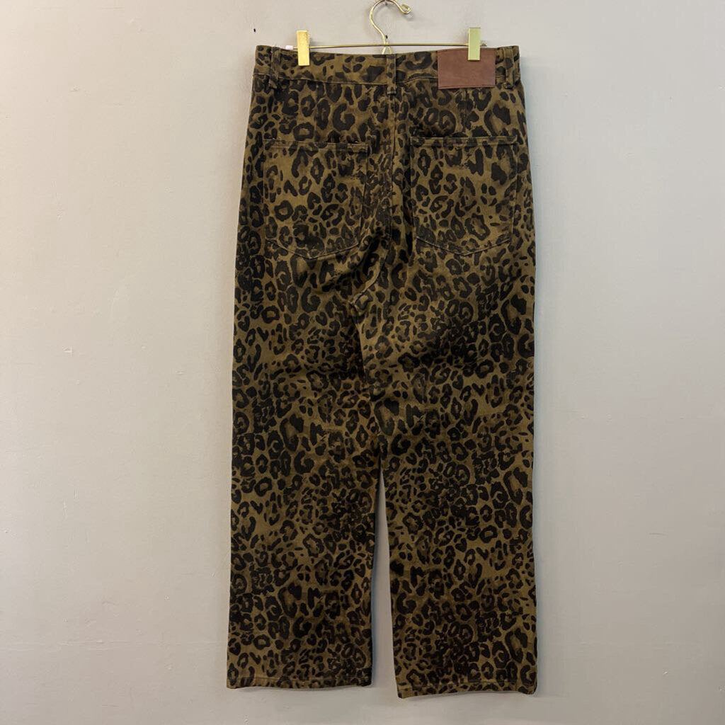 Brown/ Black Leopard Print Wide Leg Denim Pants Extra Large