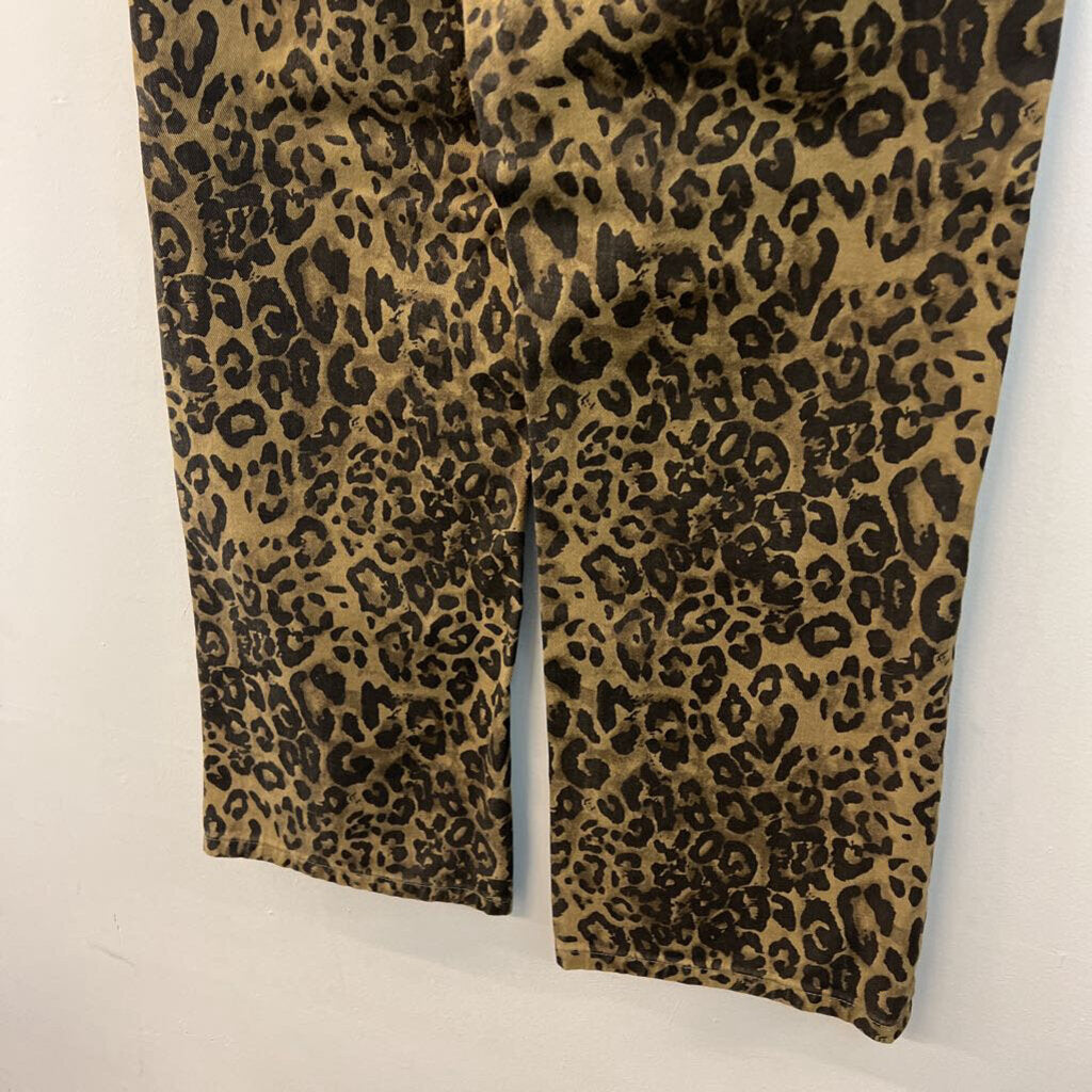 Brown/ Black Leopard Print Wide Leg Denim Pants Extra Large