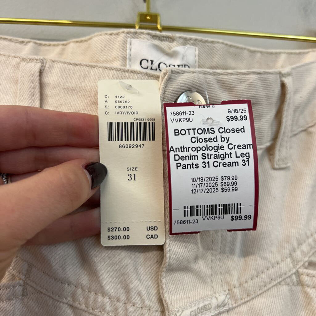 Closed by Anthropologie Cream Denim Straight Leg Pants 31