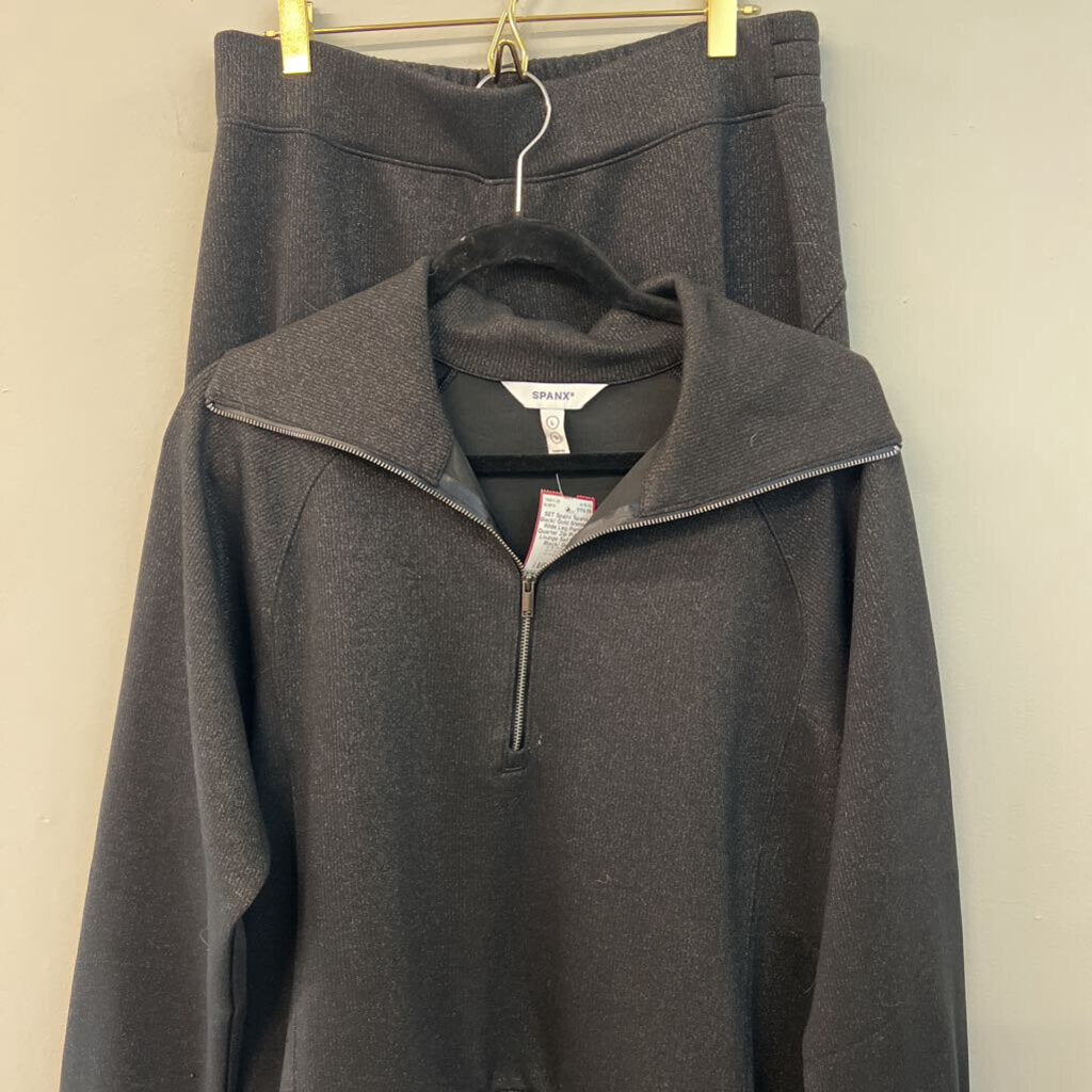 Spanx Black/ Gold Shimmer Wide Leg Pants/ Quarter Zip Pullover Lounge Set Large