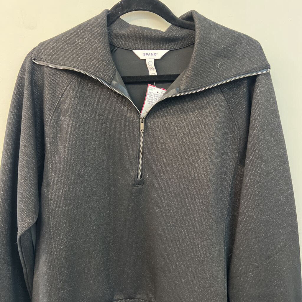 Spanx Black/ Gold Shimmer Wide Leg Pants/ Quarter Zip Pullover Lounge Set Large