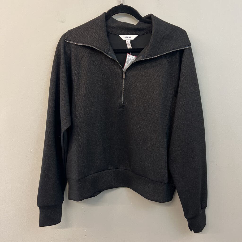 Spanx Black/ Gold Shimmer Wide Leg Pants/ Quarter Zip Pullover Lounge Set Large