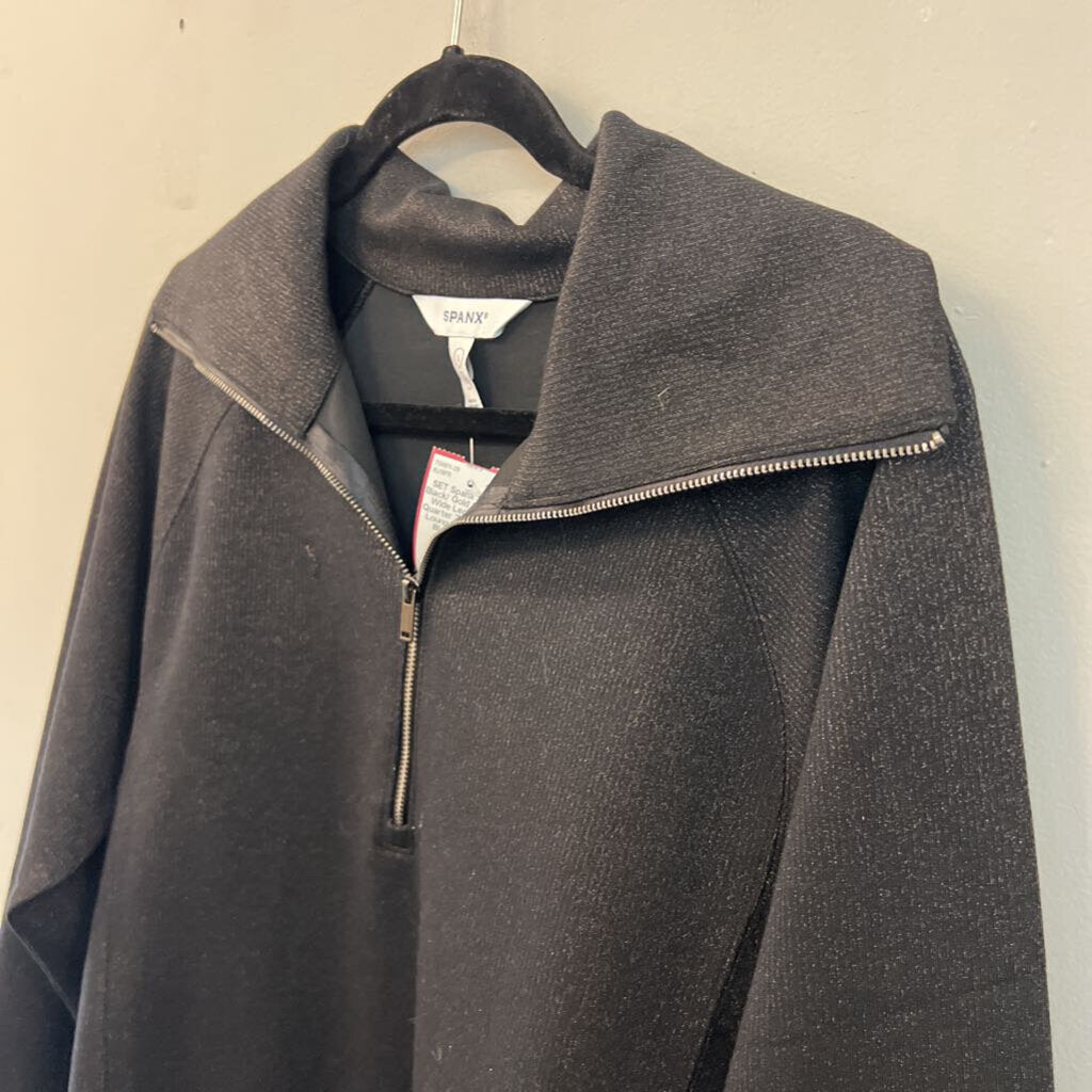 Spanx Black/ Gold Shimmer Wide Leg Pants/ Quarter Zip Pullover Lounge Set Large