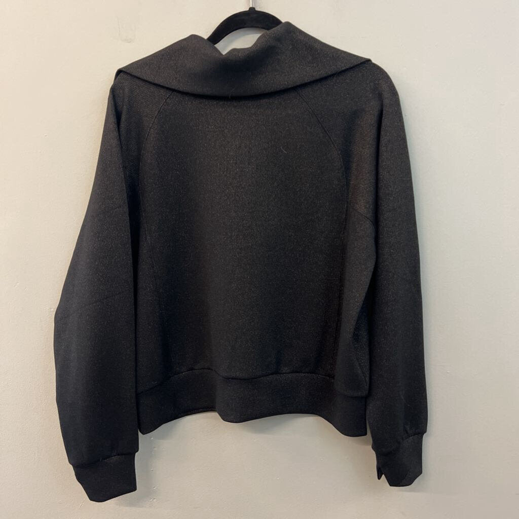 Spanx Black/ Gold Shimmer Wide Leg Pants/ Quarter Zip Pullover Lounge Set Large