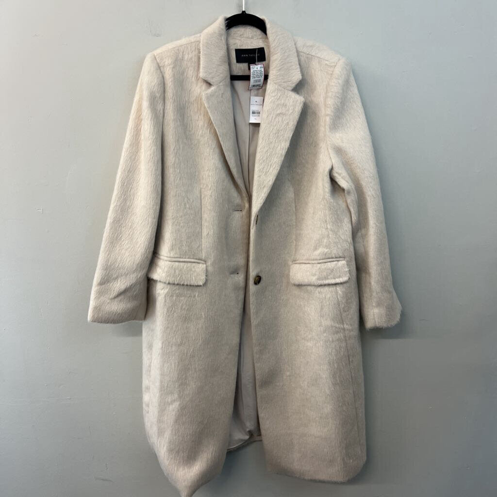 Ann Taylor Cream Soft Fuzzy Long Jacket Extra Large