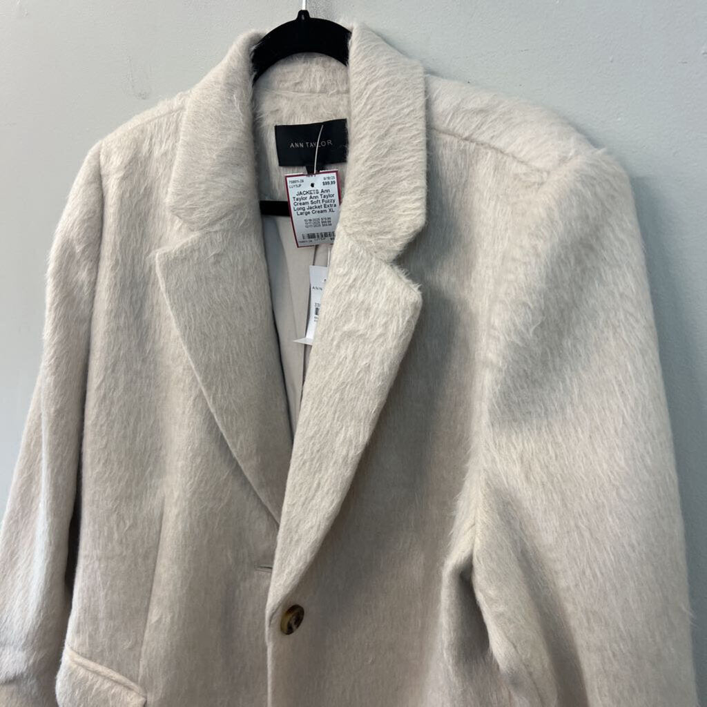 Ann Taylor Cream Soft Fuzzy Long Jacket Extra Large