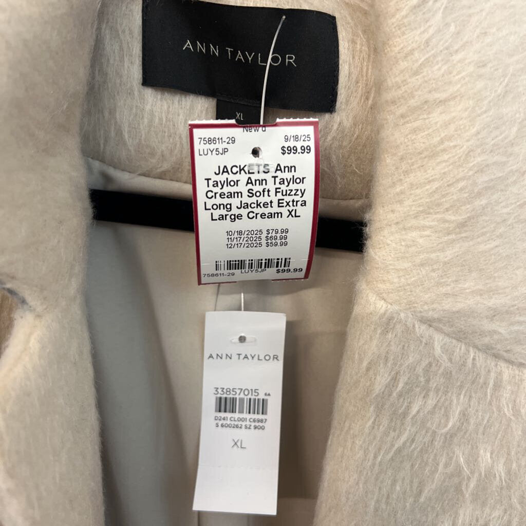 Ann Taylor Cream Soft Fuzzy Long Jacket Extra Large