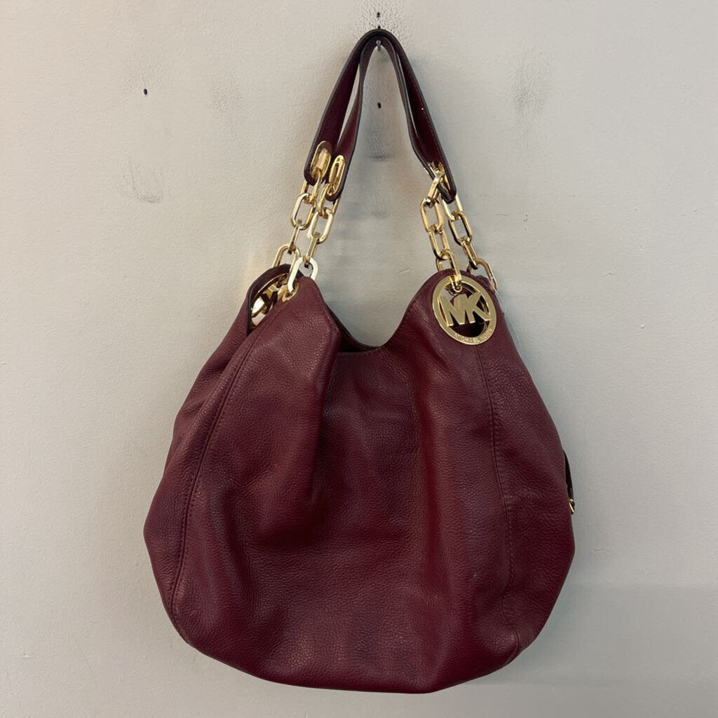 Michael Kors Burgundy Pebbled Leather Shoulder Purse