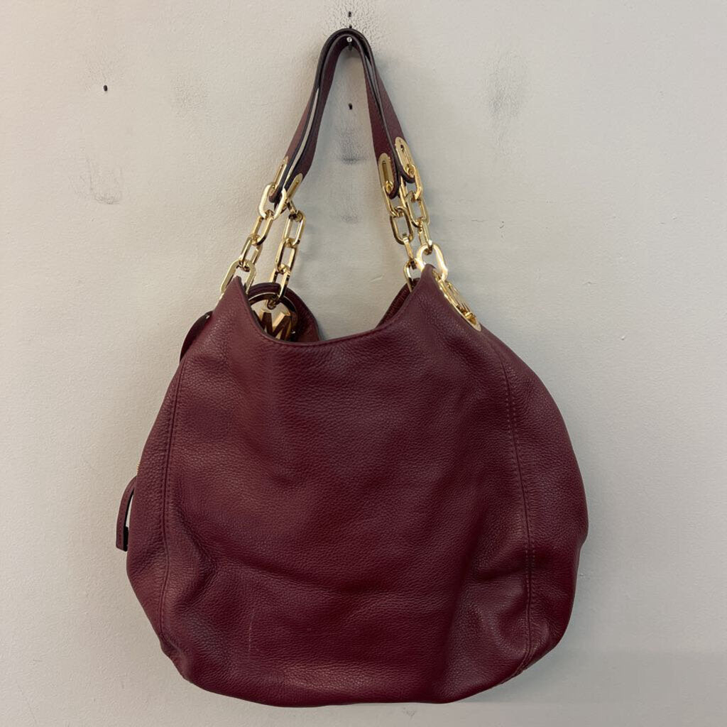 Michael Kors Burgundy Pebbled Leather Shoulder Purse