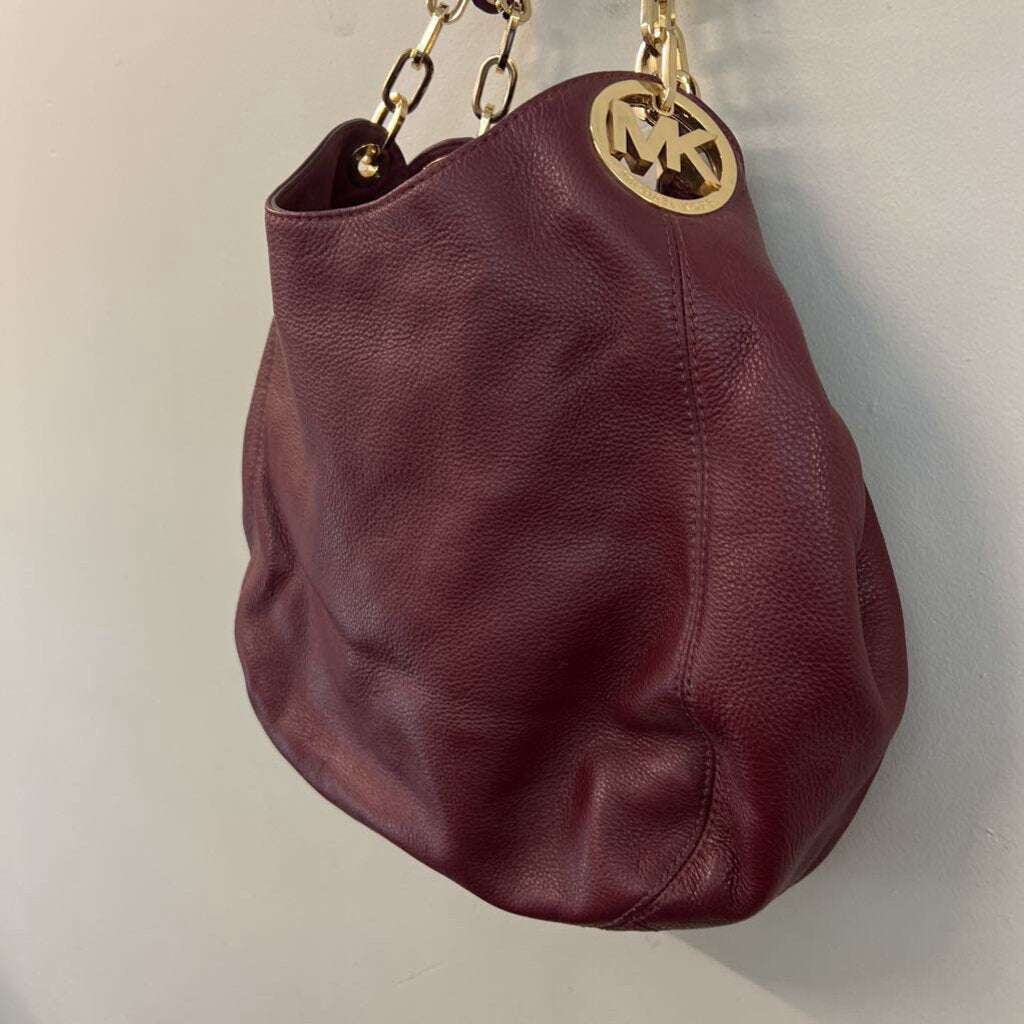 Michael Kors Burgundy Pebbled Leather Shoulder Purse