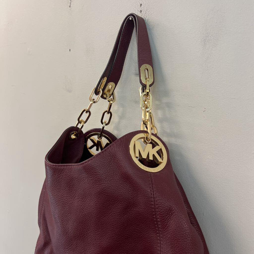 Michael Kors Burgundy Pebbled Leather Shoulder Purse