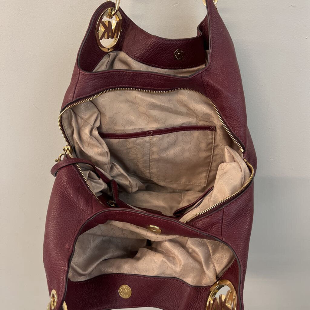 Michael Kors Burgundy Pebbled Leather Shoulder Purse