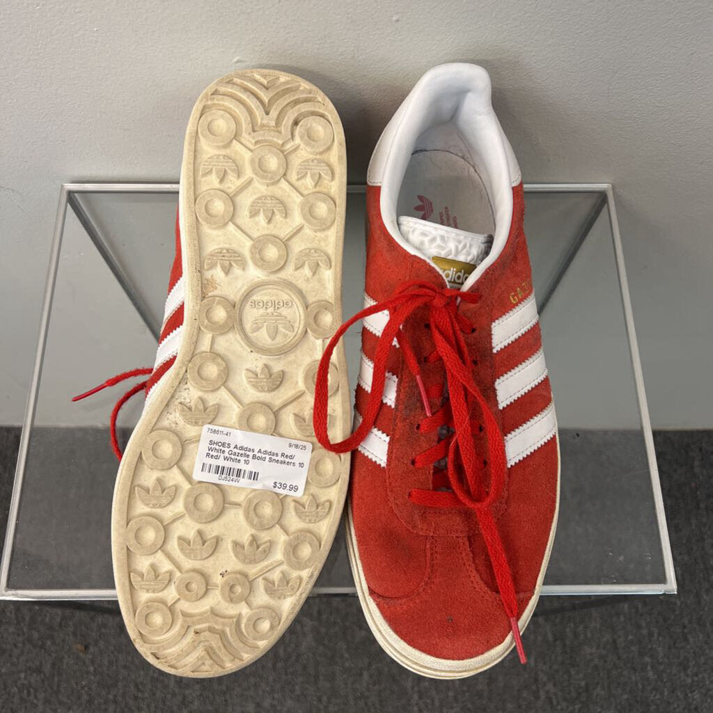 Adidas Red/ White Gazelle Bold Sneakers 10