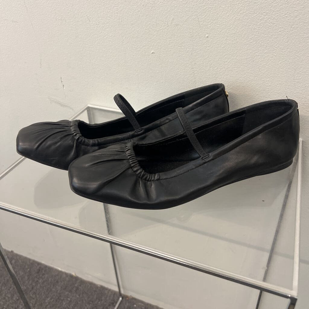 Vince Camuto Black Leather Square Toe Ballet Flats 10