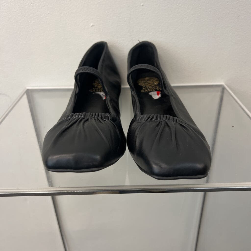 Vince Camuto Black Leather Square Toe Ballet Flats 10