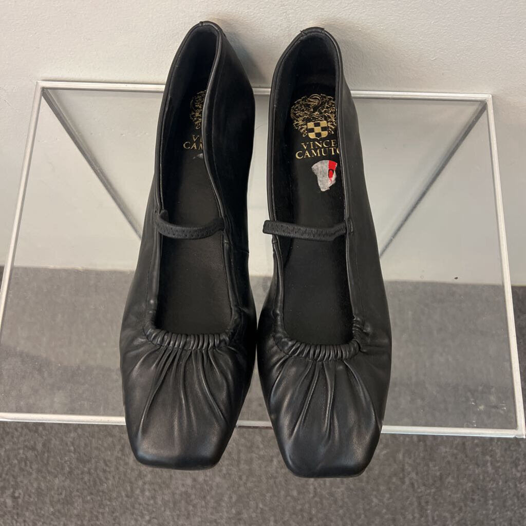Vince Camuto Black Leather Square Toe Ballet Flats 10