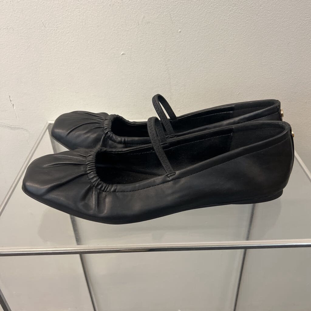 Vince Camuto Black Leather Square Toe Ballet Flats 10