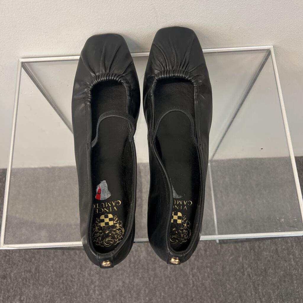 Vince Camuto Black Leather Square Toe Ballet Flats 10