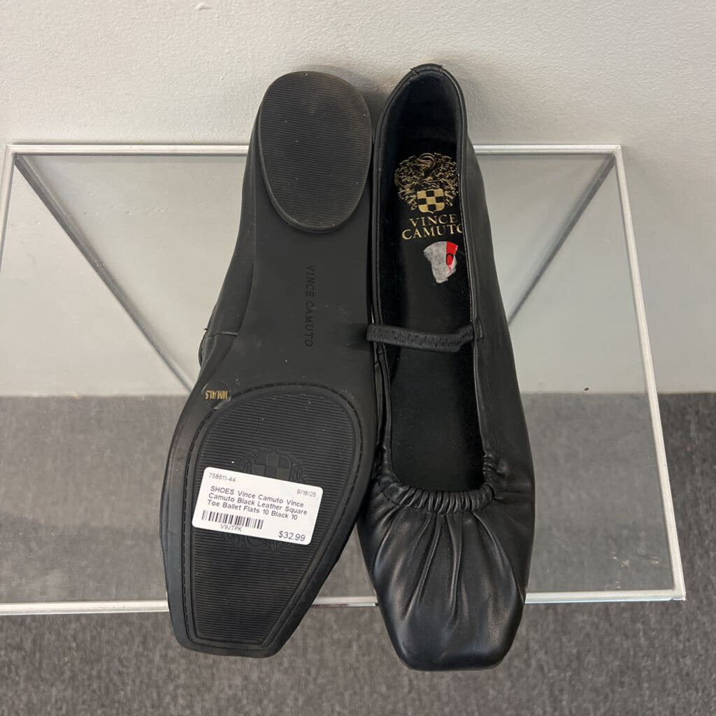 Vince Camuto Black Leather Square Toe Ballet Flats 10