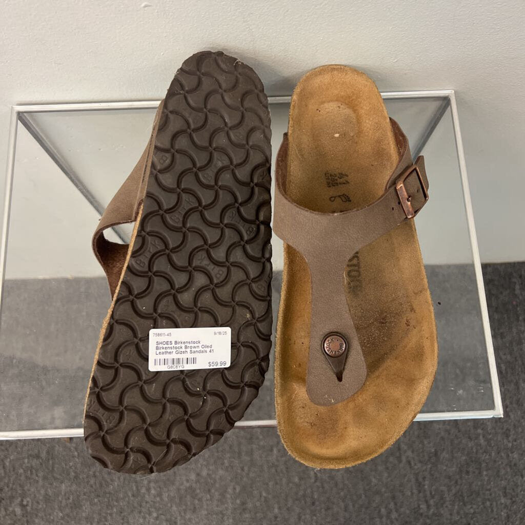 Birkenstock Brown Oiled Leather Gizeh Sandals 41
