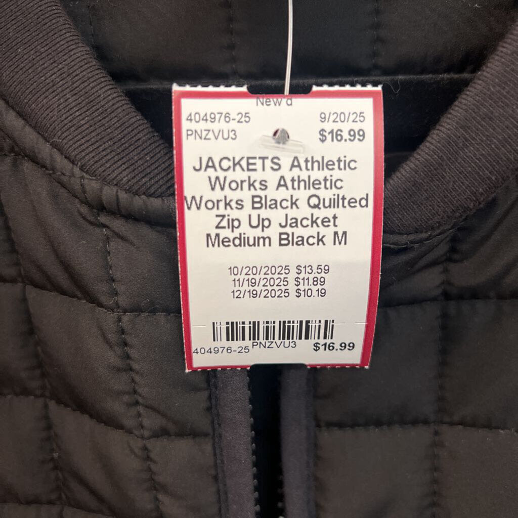 Athletic Works Black Quilted Zip Up Jacket Medium