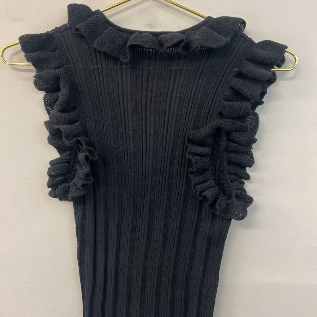 Zara Black Ruffle Knit Tie Front Top Medium