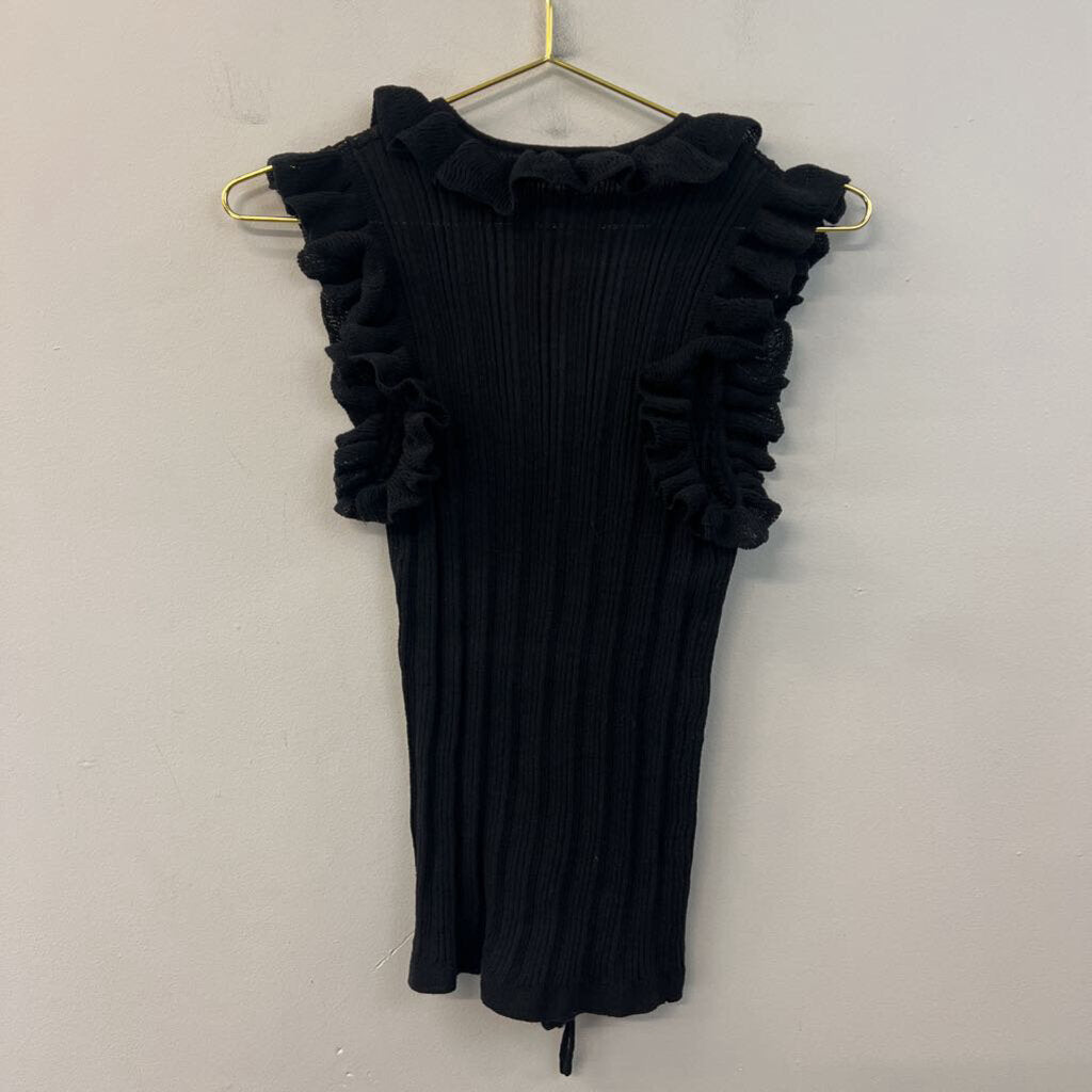Zara Black Ruffle Knit Tie Front Top Medium