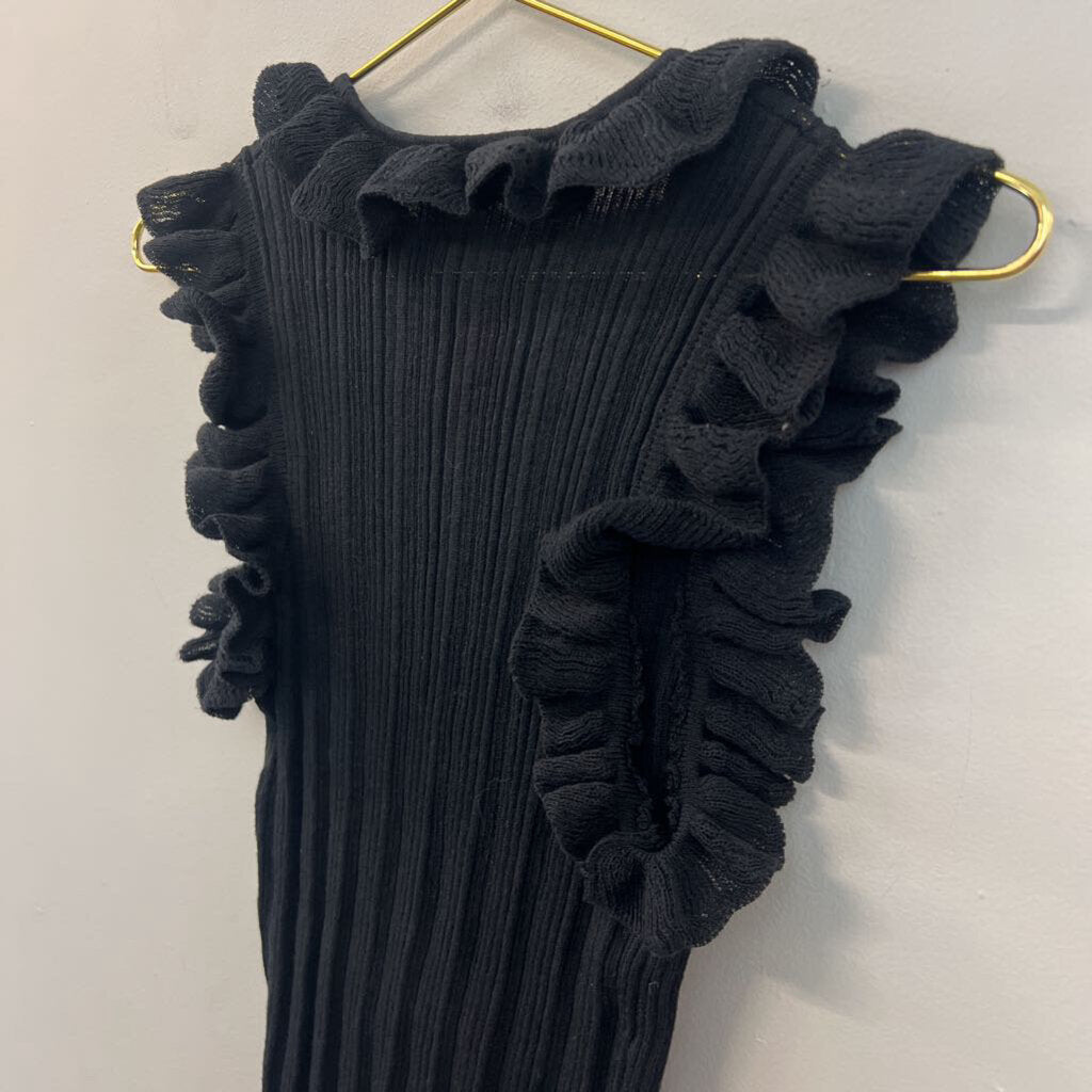 Zara Black Ruffle Knit Tie Front Top Medium