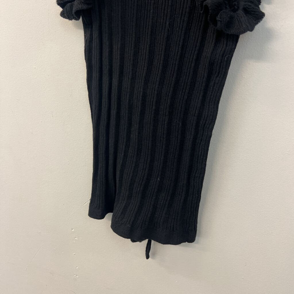 Zara Black Ruffle Knit Tie Front Top Medium