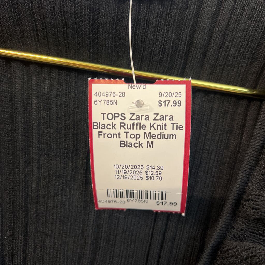 Zara Black Ruffle Knit Tie Front Top Medium