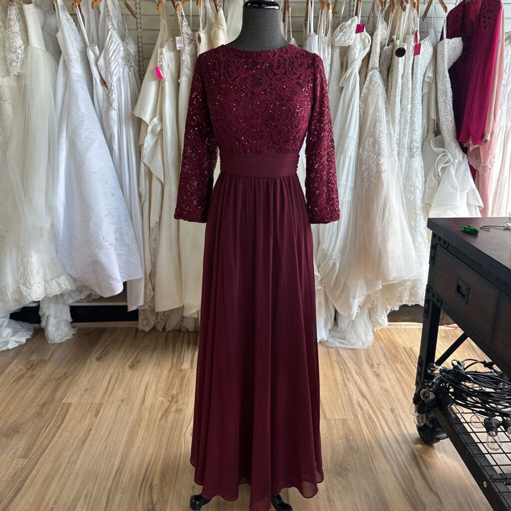 Azazie Burgundy Lace Long Sleeve Top Long Formal Dress 14