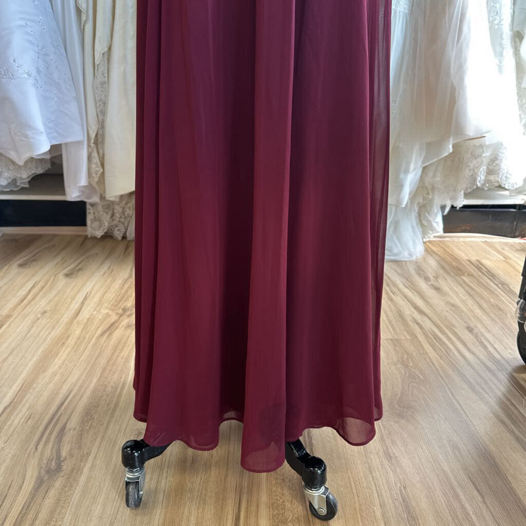 Azazie Burgundy Lace Long Sleeve Top Long Formal Dress 14