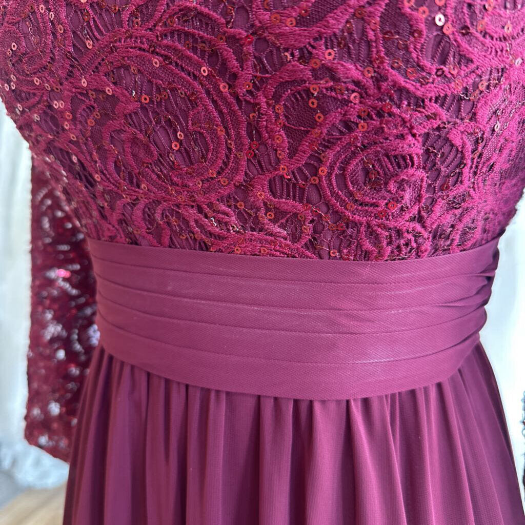 Azazie Burgundy Lace Long Sleeve Top Long Formal Dress 14