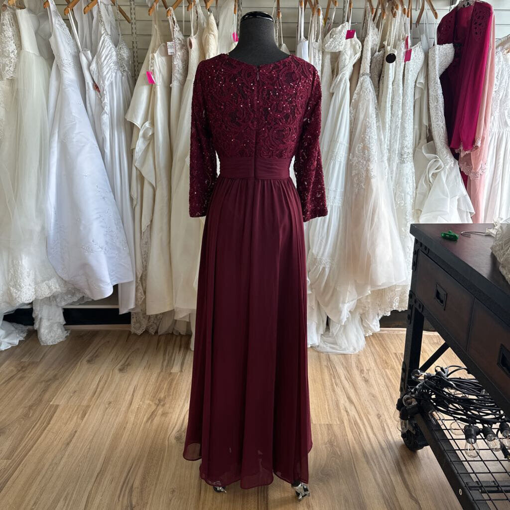 Azazie Burgundy Lace Long Sleeve Top Long Formal Dress 14