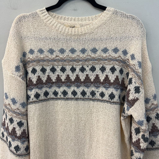 Easel Cream/ Blue Print Knit Long Sleeve Sweater Top Small