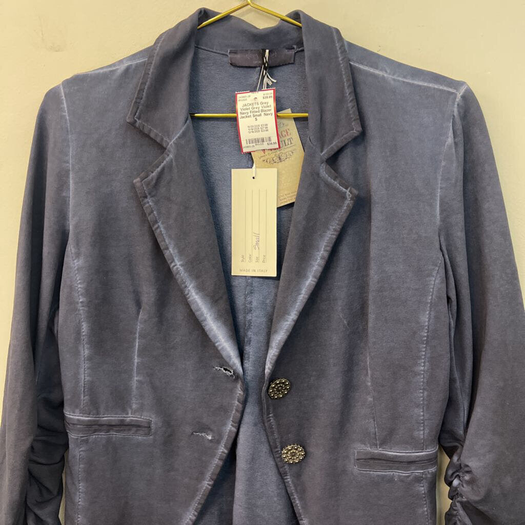 Grey Violet Navy Fitted Blazer Jacket Small