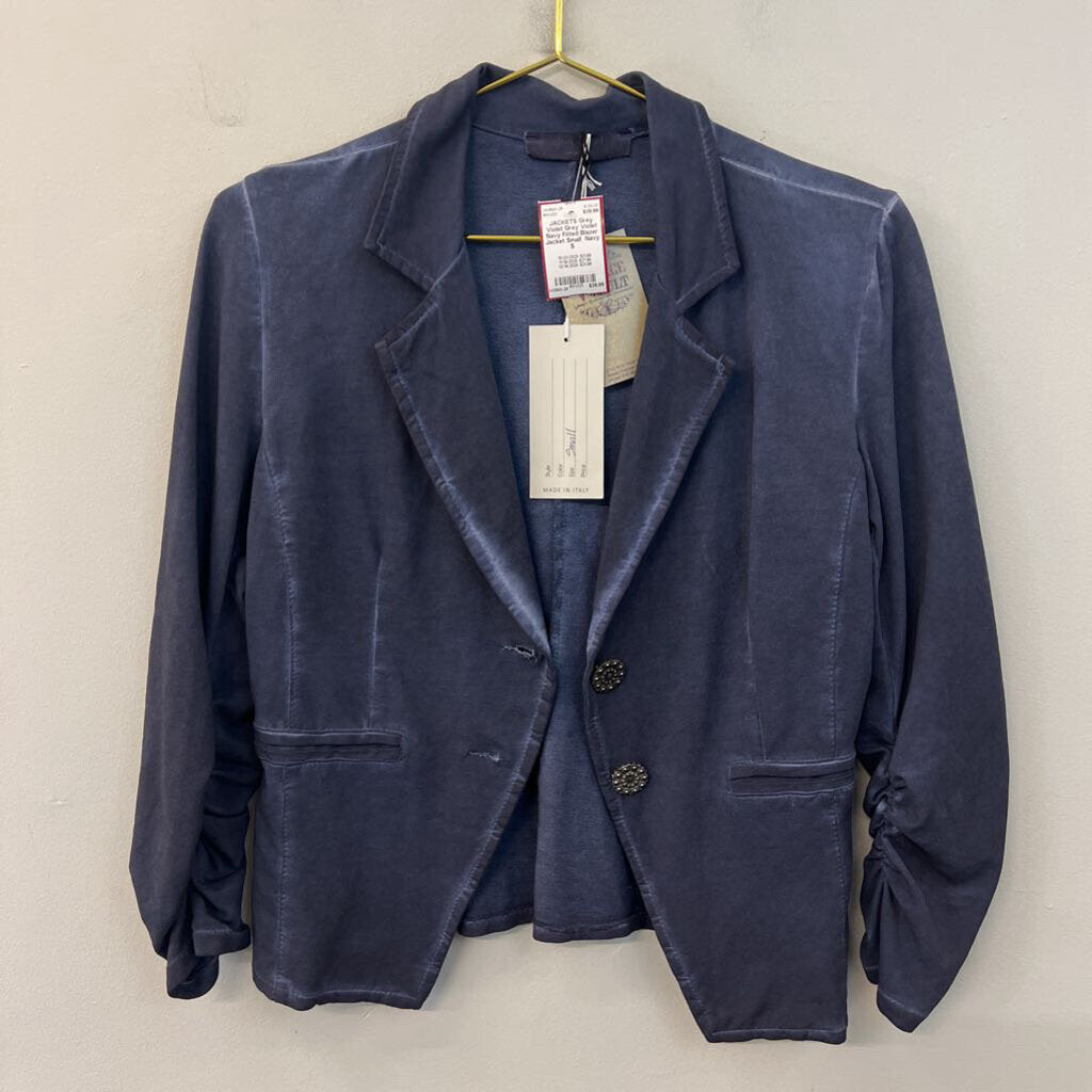 Grey Violet Navy Fitted Blazer Jacket Small