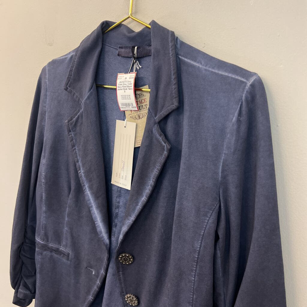 Grey Violet Navy Fitted Blazer Jacket Small