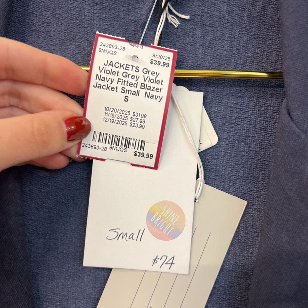 Grey Violet Navy Fitted Blazer Jacket Small