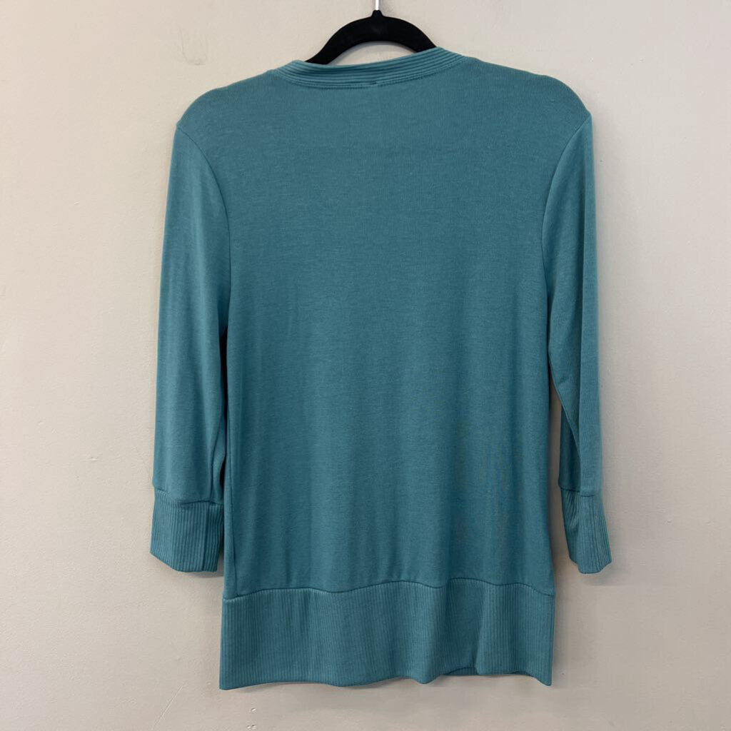 Zenana Outfitters Blue Long Sleeve Button Front Sweater Top Large