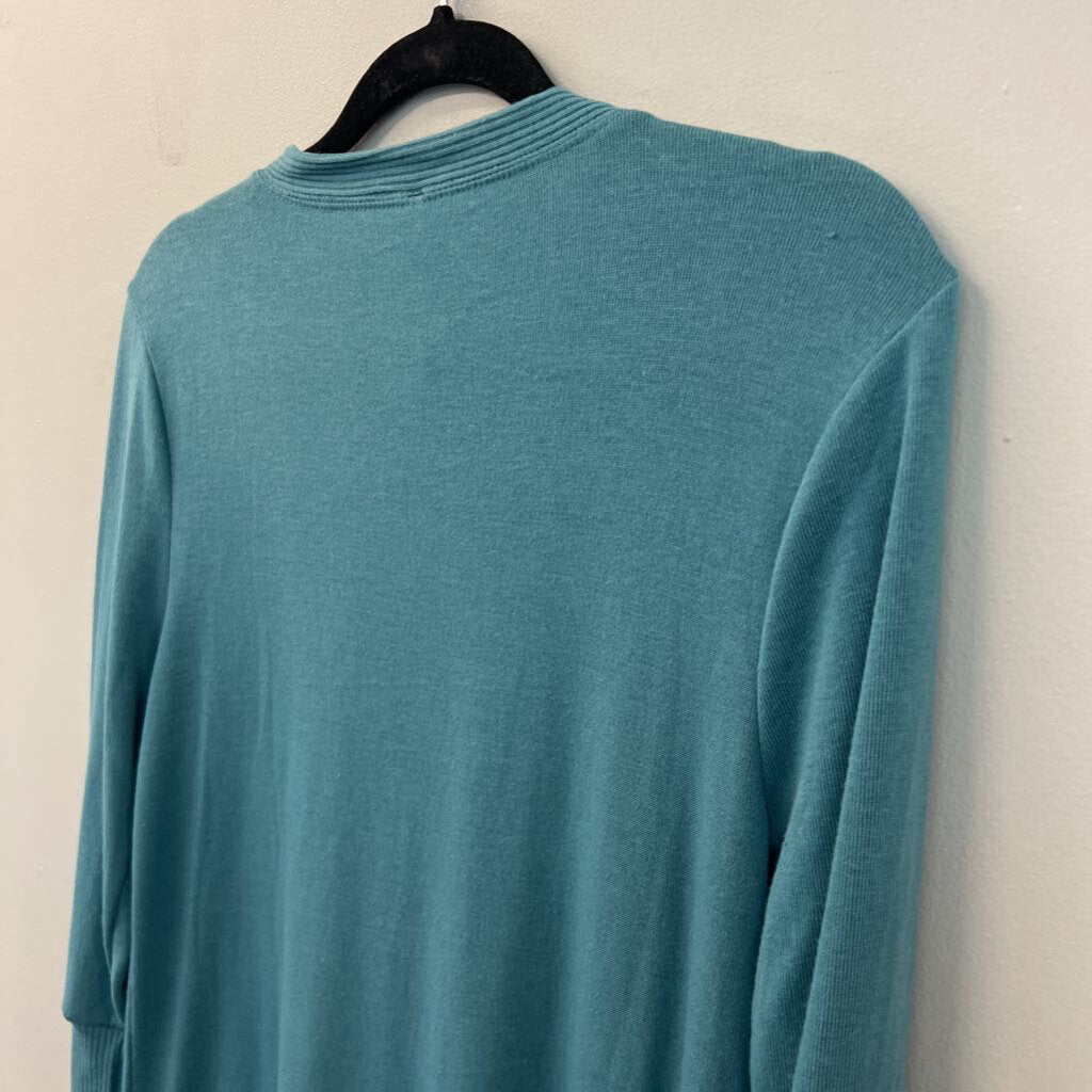 Zenana Outfitters Blue Long Sleeve Button Front Sweater Top Large