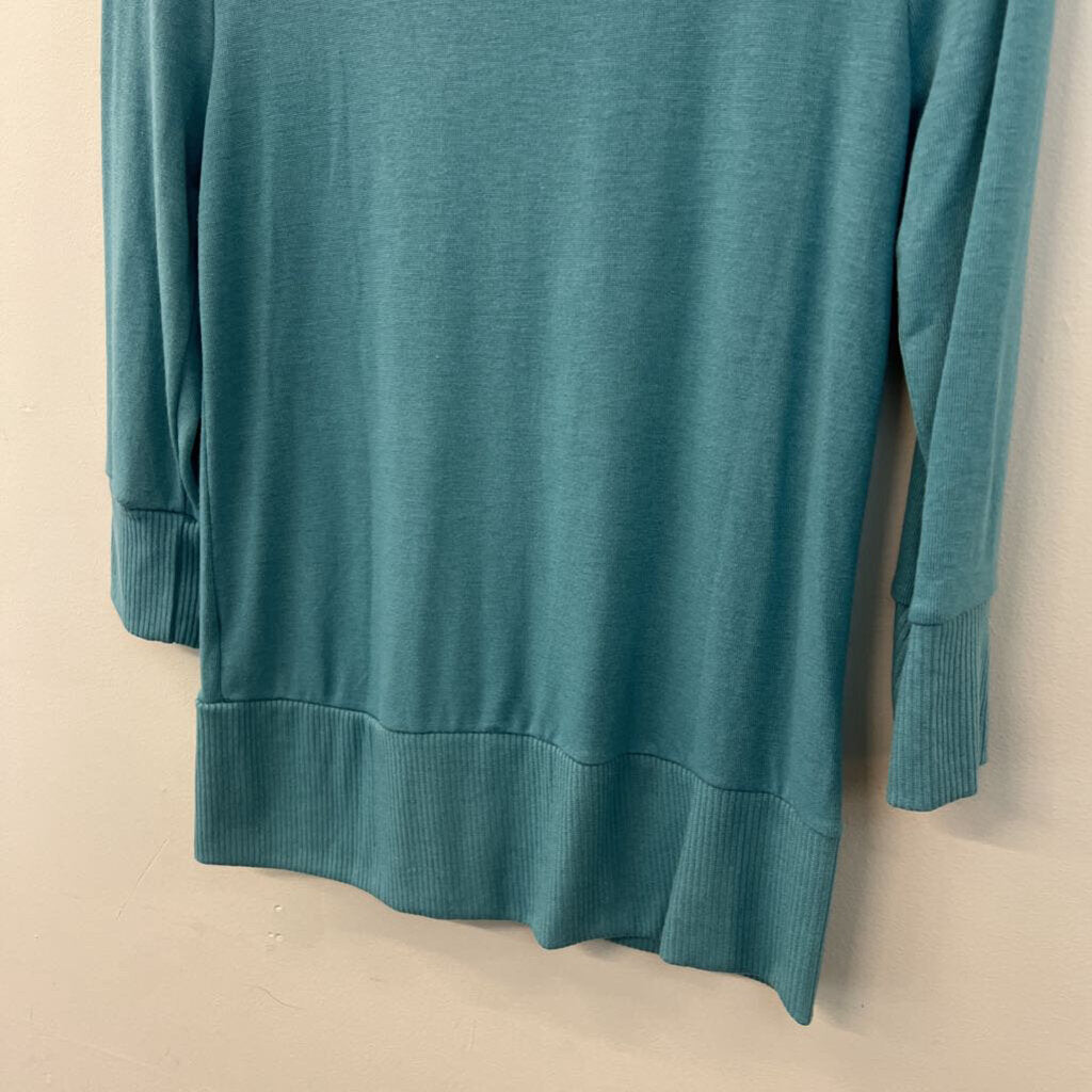 Zenana Outfitters Blue Long Sleeve Button Front Sweater Top Large
